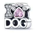 I Love Dog Pink Heart Charm / 925 Sterling Silver view 1