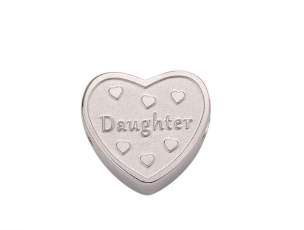 Silver Heart "Daughter" Charm / Stainless Steel