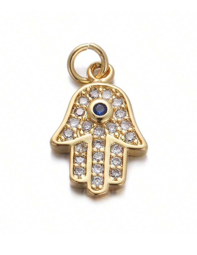 The Crystal Hamsa Hand Charm / 18K Gold Plated