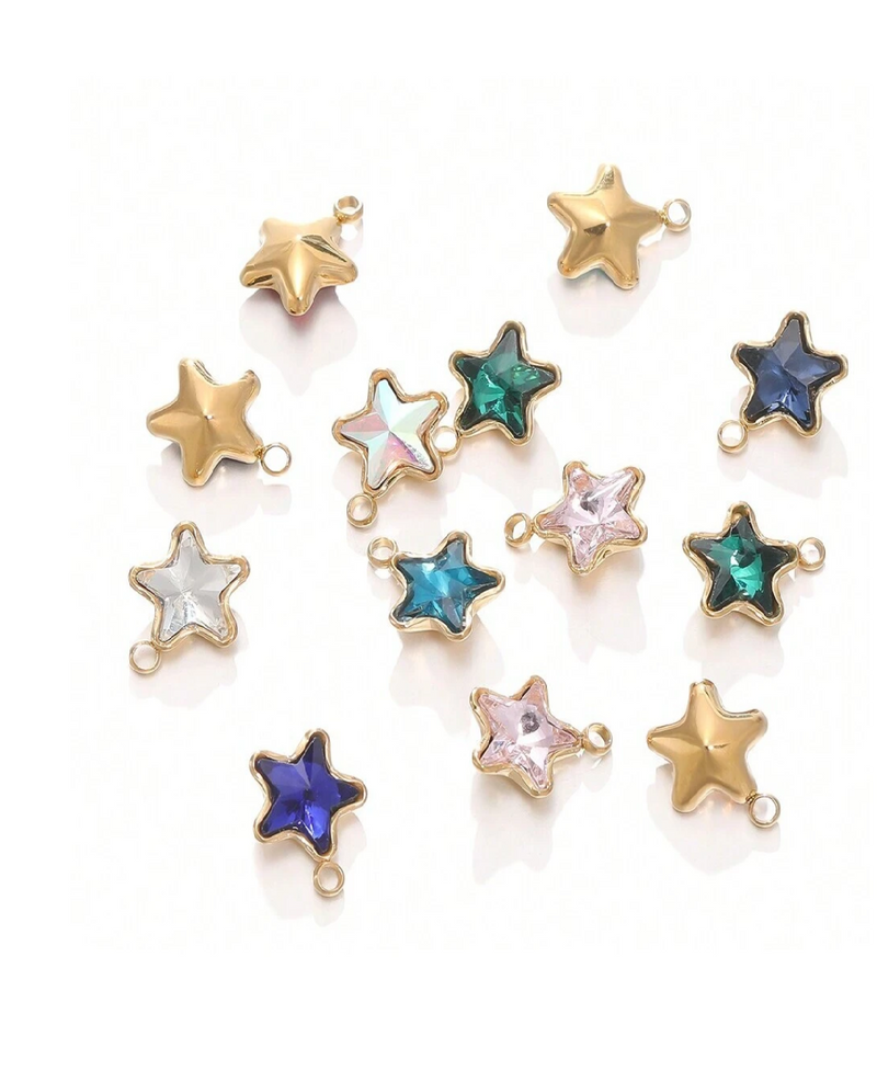 Crystal Star Charms / 18K Gold Plated