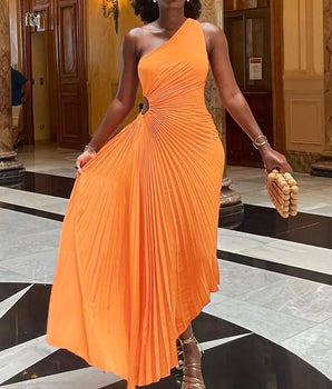 The "Golden Goddess" One-Shoulder Dress - Nina Kane Jewellery