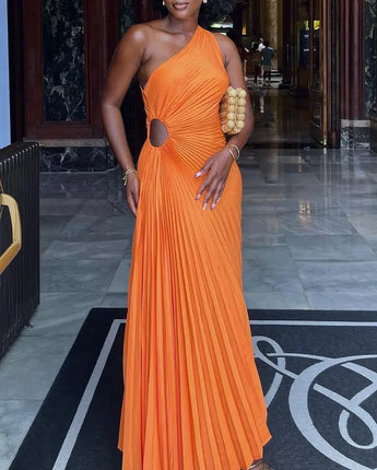 The "Golden Goddess" One-Shoulder Dress - Nina Kane Jewellery