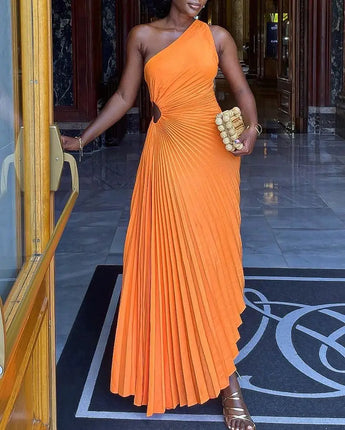 The "Golden Goddess" One-Shoulder Dress - Nina Kane Jewellery