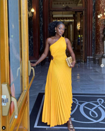The "Golden Goddess" One-Shoulder Dress | Nina Kane Jewellery The "Golden Goddess" One-Shoulder Dress | Nina Kane Jewellery