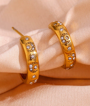 Alameda Diamond Moon & Sun Earrings / 18K Gold Plated