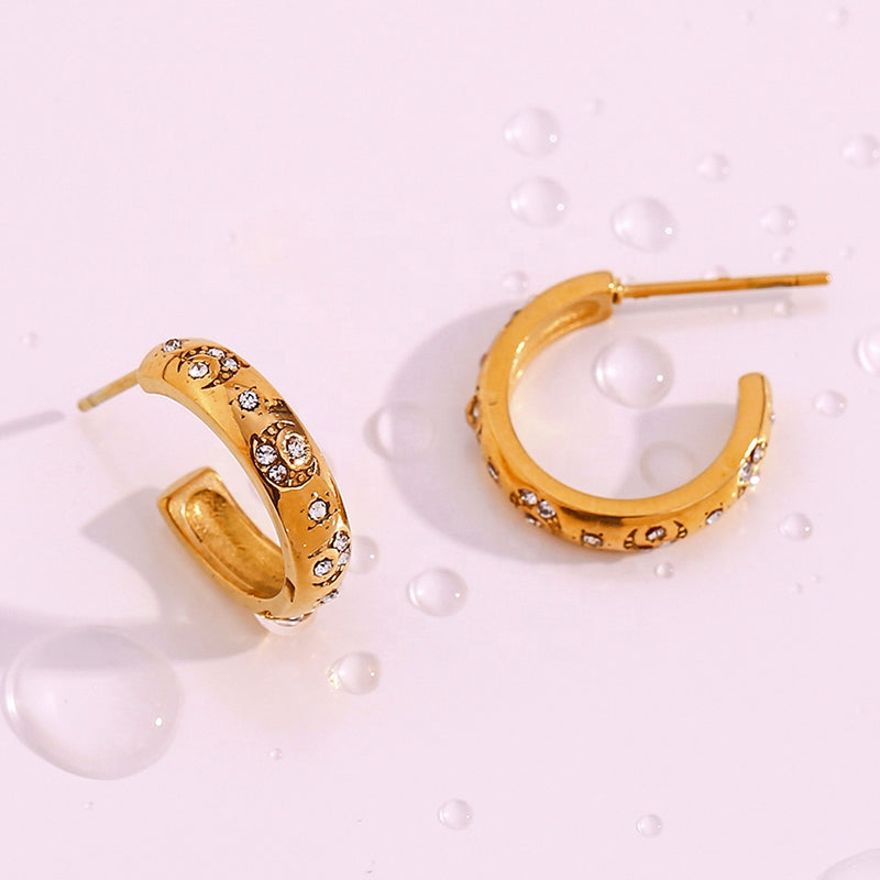 Alameda Diamond Moon & Sun Earrings / 18K Gold Plated
