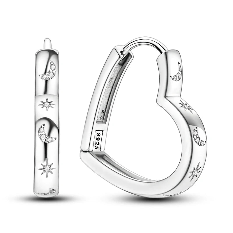 Aleia Moon Heart Hoops / 925 Sterling Silver