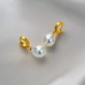 Ariel Oversize Pearl Huggie Earrings / Stainless Steel view 3