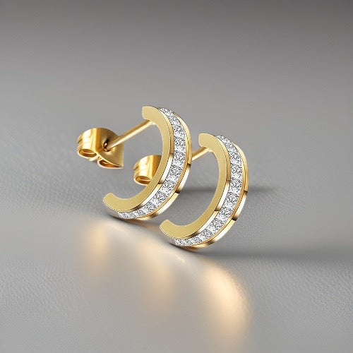 Camilla Gold & Diamond Hoop Earrings / Stainless Steel
