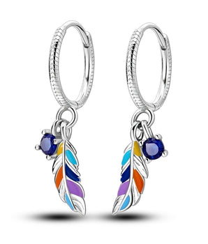Elsa Enamel Feather Hoops /9 25 Sterling Silver - Nina Kane Jewellery