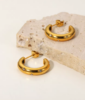 Europa Zircon Diamond Hoops / 18K Gold Plated - Nina Kane Jewellery