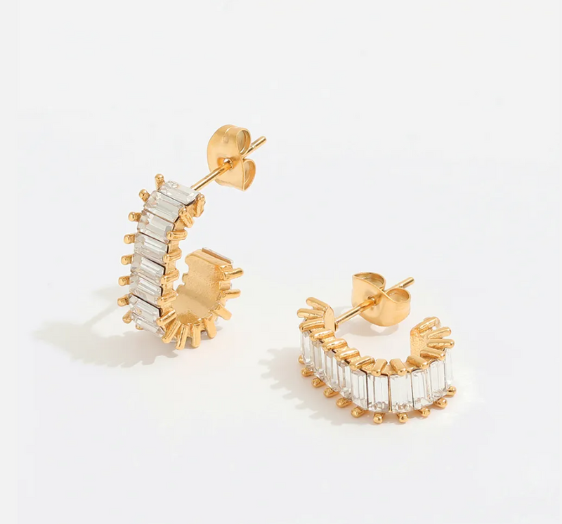 Fern Zirconia Pave Hoop Earrings / 18K Gold Plated