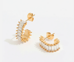 Fern Zirconia Pave Hoop Earrings / 18K Gold Plated - Nina Kane Jewellery