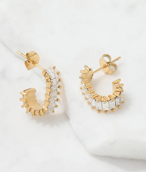 Fern Zirconia Pave Hoop Earrings / 18K Gold Plated - Nina Kane Jewellery