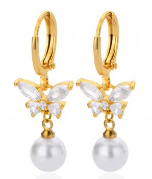 Le Papillon Pearl Hoops / 18K Gold Plated - Nina Kane Jewellery