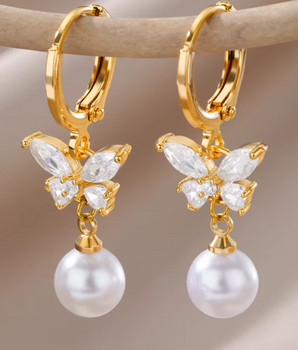Le Papillon Pearl Hoops / 18K Gold Plated - Nina Kane Jewellery