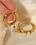 Verde Pearl Gold Hoops view 4