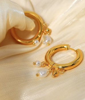 Verde Pearl Gold Hoops / 18K Gold Plated - Nina Kane Jewellery