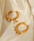 Verde Pearl Gold Hoops view 2