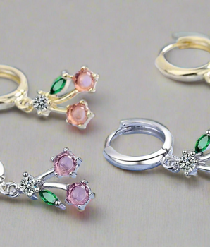 Cherry Drop Huggie Earrings / 925 Sterling Silver - Nina Kane Jewellery