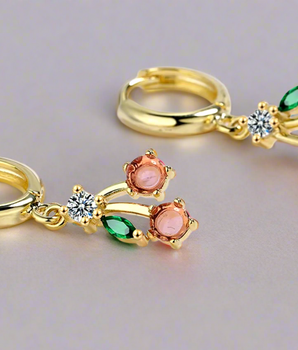 Cherry Drop Huggie Earrings / 925 Sterling Silver - Nina Kane Jewellery