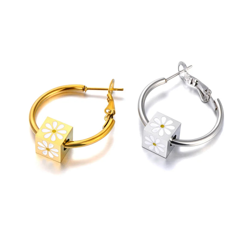 Daisy Cube Hoop Earrings