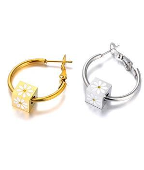Daisy Cube Hoop Earrings / 18K Gold Plated - Nina Kane Jewellery