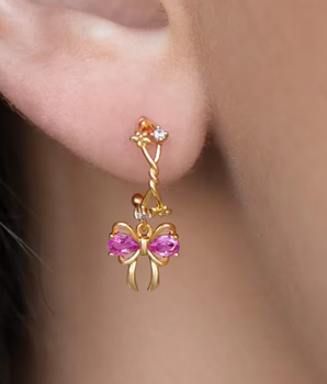 Helga Pink Crystal Bow Earrings / 925 Sterling Silver - Nina Kane Jewellery