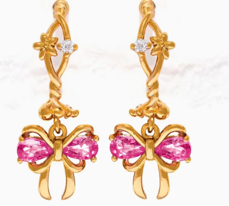 Helga Pink Crystal Bow Earrings