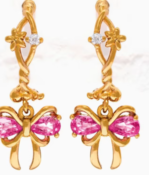 Helga Pink Crystal Bow Earrings / 925 Sterling Silver - Nina Kane Jewellery