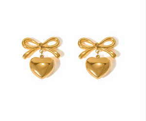 Keres Bow & Heart Earrings / 18K Gold Plated - Nina Kane Jewellery