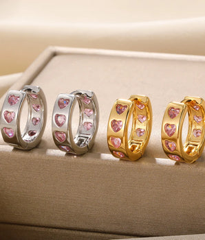 Miya Zircon Pink Hearts Earrings / Stainless Steel - Nina Kane Jewellery