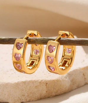 Miya Zircon Pink Hearts Earrings / Stainless Steel - Nina Kane Jewellery