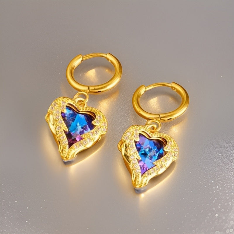 Trinity Ocean Heart Earrings / Stainless Steel
