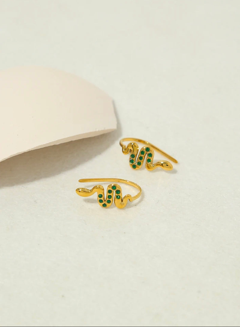 Juno Green Serpent Earrings / 18K Gold Plated