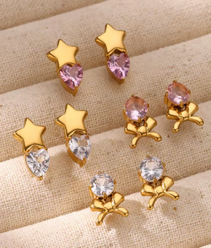 The Twinkle & Bow Studs / 18K Gold Plated - Nina Kane Jewellery
