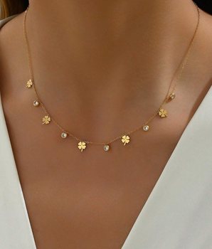 Alicia Clover & Zircon Necklace / 18K Gold Plated - Nina Kane Jewellery