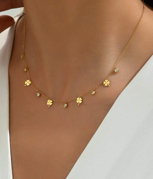 Alicia Clover & Zircon Necklace / 18K Gold Plated - Nina Kane Jewellery