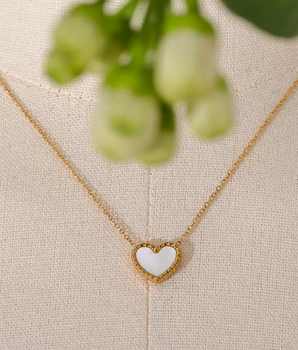 Andrea Mother of Pearl Heart Necklace / 18K Gold Plated - Nina Kane Jewellery