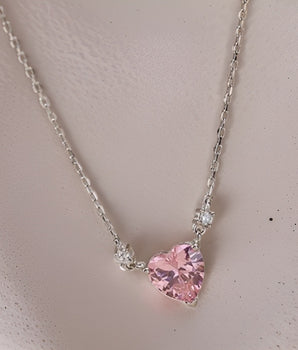 Belle Pink Heart Necklace / Stainless Steel - Nina Kane Jewellery
