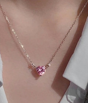 Belle Pink Heart Necklace / Stainless Steel - Nina Kane Jewellery