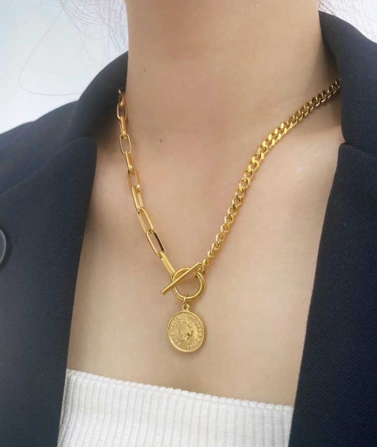 Bethany Coin Charm Necklace / 18K Gold Plated