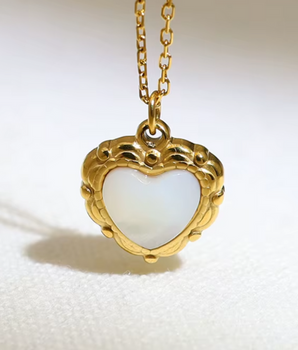 Bianca Shell Inlaid Heart Necklace / 18K Gold Plated - Nina Kane Jewellery