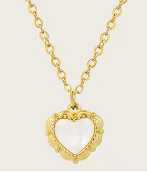 Bianca Shell Inlaid Heart Necklace / 18K Gold Plated - Nina Kane Jewellery