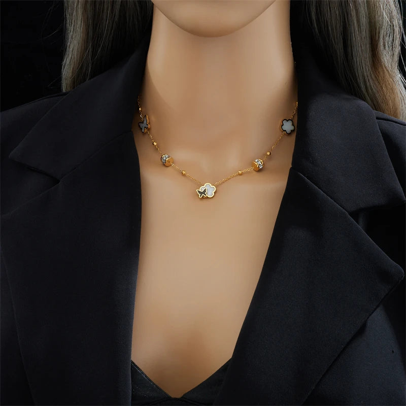 Erica Butterfly & Clover Necklace / Stainless Steel