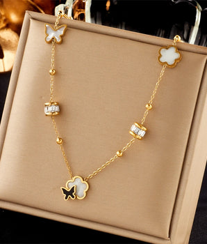 Erica Butterfly & Clover Necklace / Stainless Steel - Nina Kane Jewellery