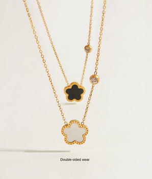 Lara Double Sided Clover Necklace / Stainless Steel