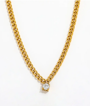 Larkin Curb Chain Zirconia Necklace / Stainless Steel - Nina Kane Jewellery