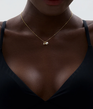 Leandra Pearl and Diamond Necklace / 18K Gold Plated - Nina Kane Jewellery