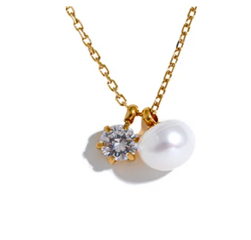 Leandra Pearl and Diamond Necklace